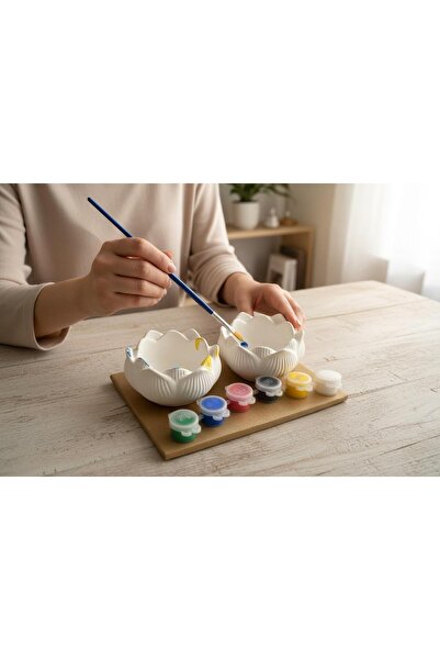 ÇERÇİ MELEK Boyanabilir Alçı Lotus Çiçek Şeklinde Obje Set + 6 Renk Akrilik B...