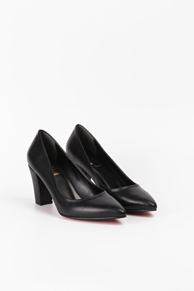 Extra Shoes İstanbul Women's Black Leather Stiletto Thick Heel Casual Shoes