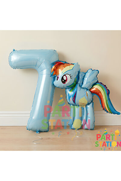Parti Station My Little Pony Konsept Rainbow Dash Balon ve 7 Yaş Mavi Rakam B...