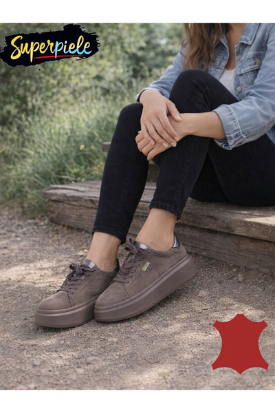 ANGEL BLUE Pantofi casual dama piele naturala intoarsa cu talpa groasa de 5 cm