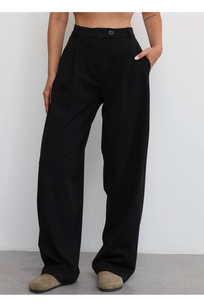 SPICA STORE Siyah Pamuklu Kumaş Palazzo Pantolon