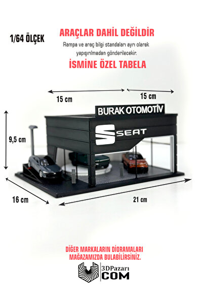 Butik 1/64 Ölçekli Seat Diorama Tasarımlı Araç Sergileme Garajı 3D Baskı