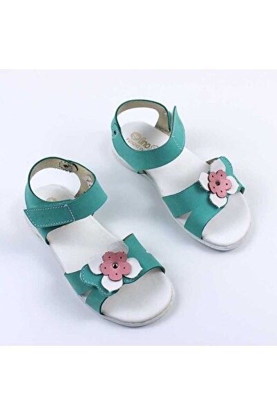 tino Sandale din piele naturala , pentru fetite , cu flori 3257-TURCOAZ