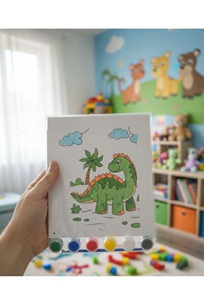 crafts tasarım atölyesi Eğlen- Öğren Boyama Seti Ahşap baskılı Resim ( Dinazo...