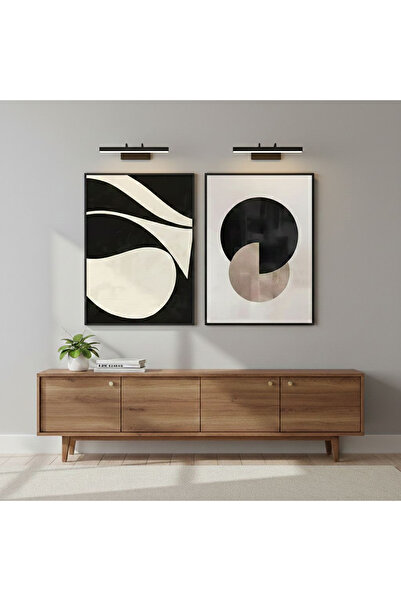 Linacci Double Black Metal Frame White Geometric Abstract Glass Painting Set