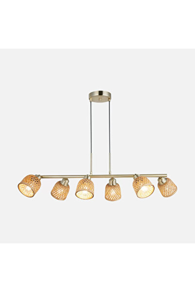 ENLIS 6’lı Antik Sarkıt Avize Rattan Hasır Görünümlü E27 Duy Salon Mutfak İçi...