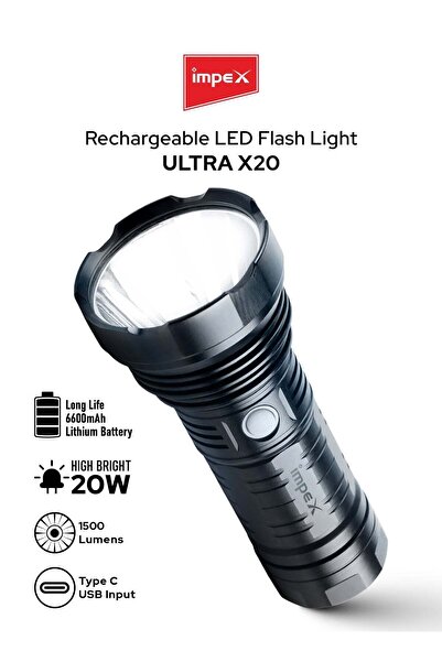İMPEX Ultra X20 Rechargeable LED Flashlight | 20W LED | Up to 1500 Lumens | 6...