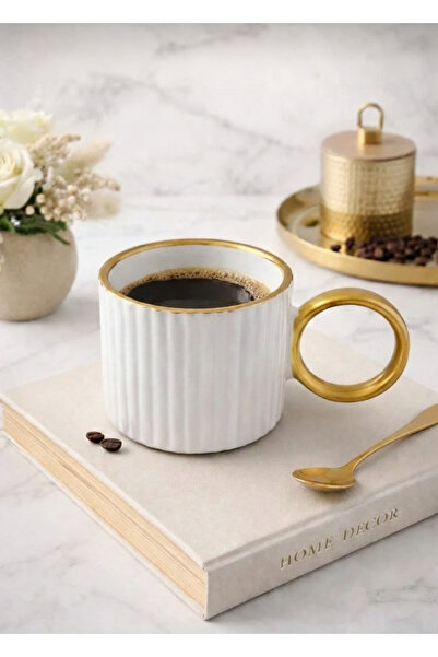 MAŞH STOR Gift Ceramic Mug - Gold Gilded Coffee Cup 180 ml - Trend Seo Compat...