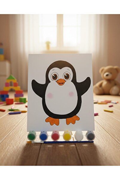 crafts tasarım atölyesi Eğlen- Öğren Boyama Seti Ahşap baskılı Resim (Penguen...