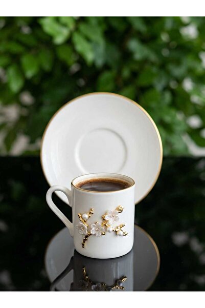 ÇNR Home Collection Flora Luxe Series Gold Gilt Porcelain Coffee Cup & Saucer...