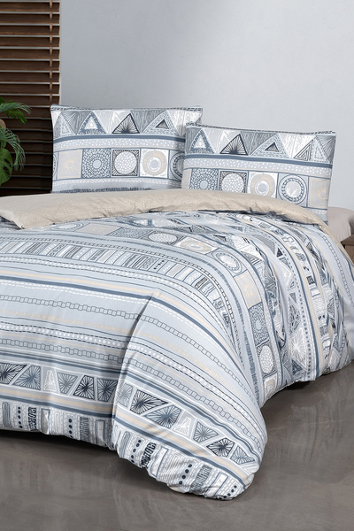 First Choice طقم غطاء لحاف مزدوج من القطن بنسبة 100% من بوهيم - ملاءة سرير مرنة