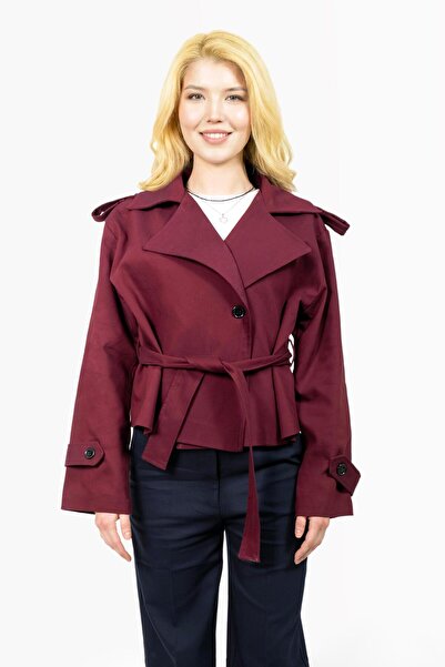 LA PANTE Women's Trench Coat Short Women's Jacket Double-Breasted Epaulettes ...