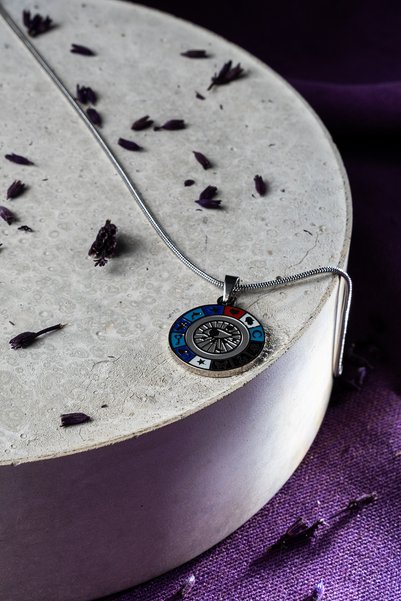 HediyemStil Mystical Eye and Symbol Detailed Silver Color Medallion Necklace