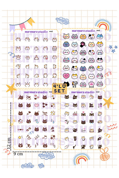 Nurmurs 4'lü Tatlı Ayıcıklı civcivli Sticker Etiket Seti