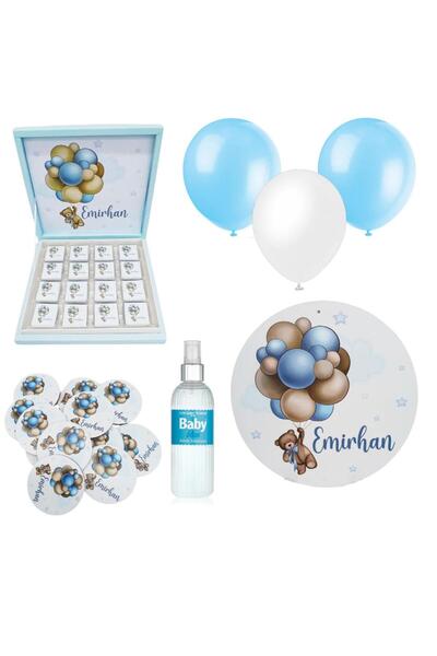 mutlu adım Bebek Doğum Hediyelik Süsleme Seti Çikolata Ahşap Magnet - Kapı Sü...