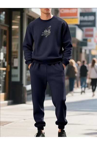 tkn your style Men's Lower Top Set with Zar Print Design Crew Neck Sweatshirt