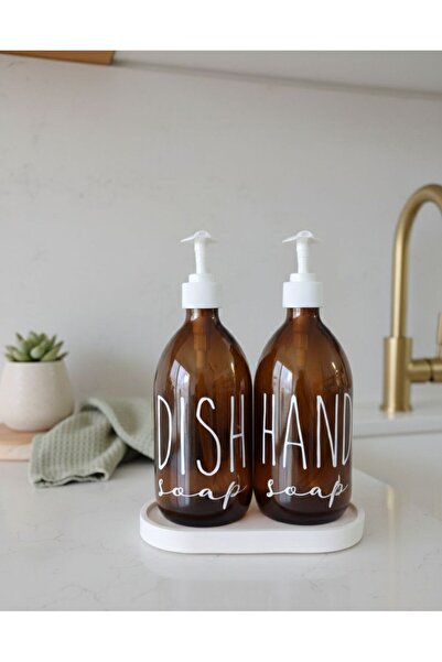 PitrakStore 2-Piece 500 ml Amber Glass Liquid Soap Bottle with Stone Stand Ki...