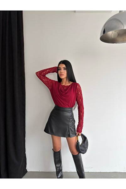 LB Laluna Butik Women's Degaje Collar Lace Detailed Blouse