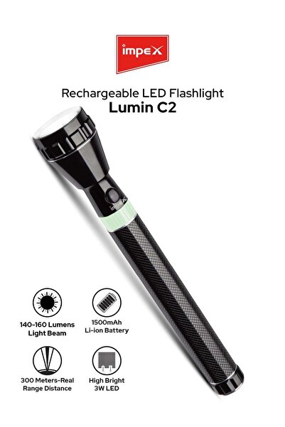 İMPEX مصباح يدوي LED قابل لإعادة الشحن LUMIN C2 | 3 واط Cree LED | 140-160 لو...