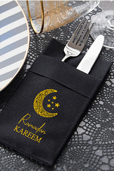 NapkinStore 6 Pieces of Ramadan Kareem Napkins with Black Fabric Texture and ...