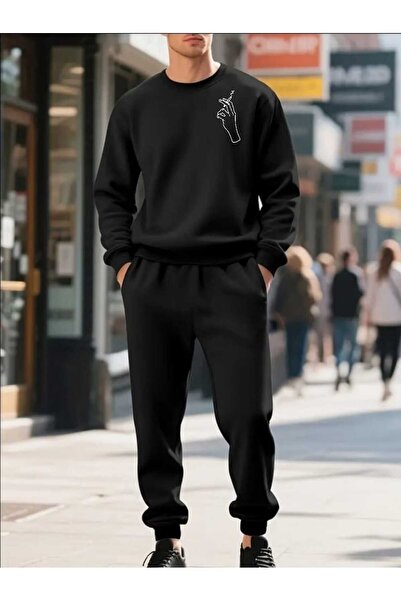 tkn your style Men's Bottom Top Set Crew Neck Sweatshirt with Hand Graphic Pr...