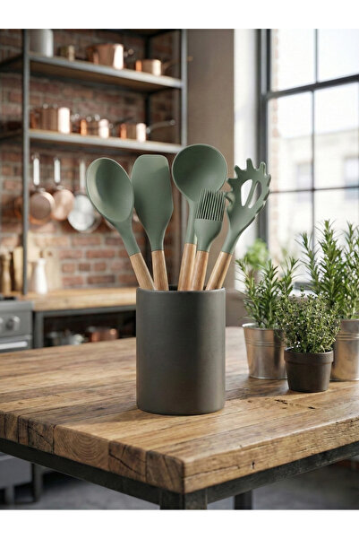 Tiran Natura 5 Parça Bambu Saplı Isıya Dayanıklı Yeşil Silikon Mutfak Servis ...