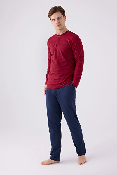 Arnetta Men's Claret Red Long Sleeve Pajama Set