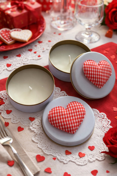 Heart Detailed Tin Candle (2-Piece and Boxed Delivery)