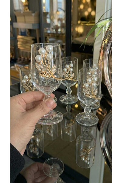 ÇNR Home Collection طقم من 6 أكواب قهوة زجاجية ذات قاعدة مزينة بالذهب مع تفاص...