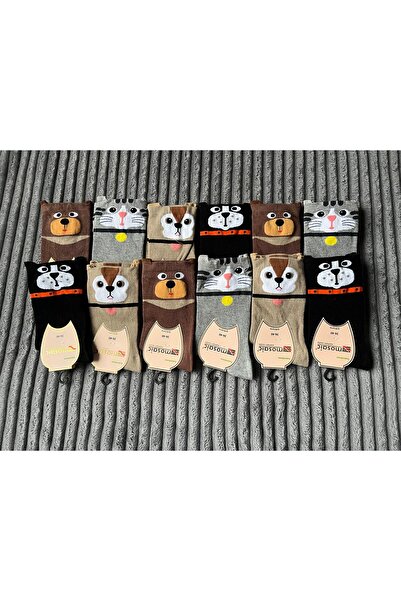 MOZAİC 12 чифта безшевни бамбукови чорапи с дизайни на котки, кучета и мечки