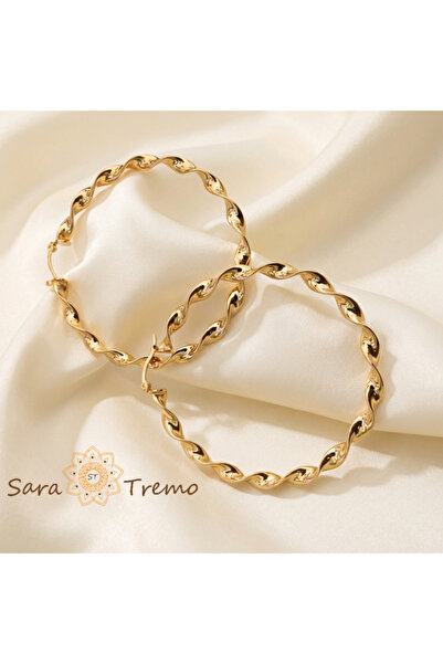 SaraTremo Spiral Earrings – Twisted Round Earrings 5.5 cm plated 18K Brazil