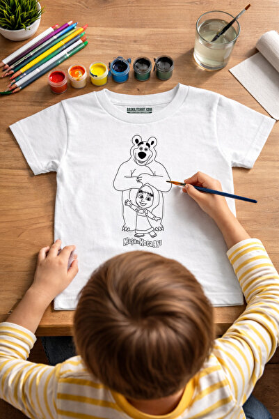 BaskılıTshirt Maşa İle Koca Ayı Tişört Boyama Seti – Çocuk Full Set Fırçalı, ...