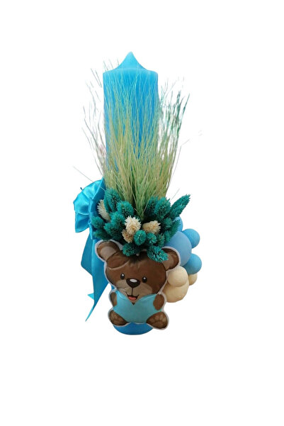 OBSIDION COLORED Teddy baptism candle - turquoise