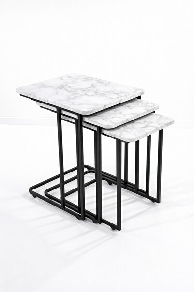 Riyes Tasarım Ahşap 3’lü Tekerlekli Zigon Sehpa Seti – Metal Ayaklı – Modern ...