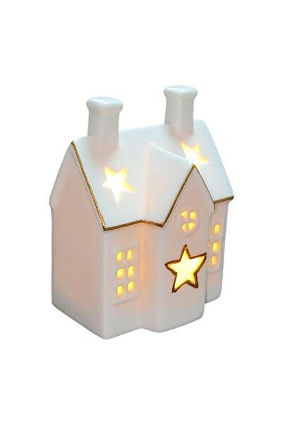 mutlu adım 1 Adet 5x9cm Mini Seramik Ev Led Işıklı