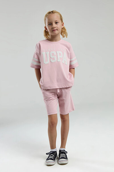 U.S. Polo Assn. بدلة بيرمودا للفتيات - وردي فاتح