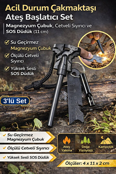 Hane Dostu Acil Durum Magnezyum Çakmaktaşı Ateş Başlatıcı Seti Su Geçirmez Ka...