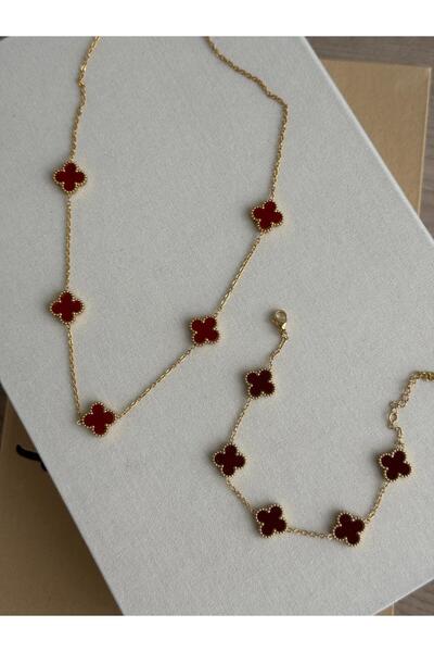 İREM YILDIZ Çelik Bordo Gold Kolye-Bileklik Set