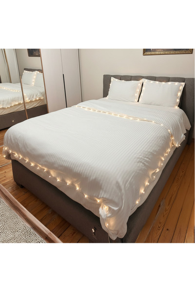 QMEN STYLE Special Fairy Led Hotel Concept Striped Duvet Cover Set for Valentine's Day