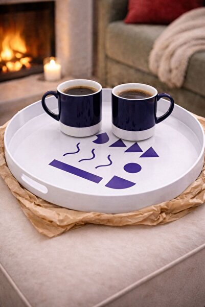 SPLASH 35 CM Yuvarlak Desenli Tepsi Sunum Tepsisi Çay Tepsisi Kahve Tepsi Dek...