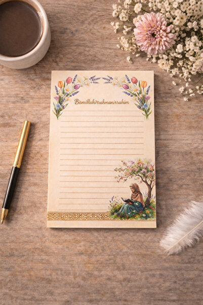 Runrux A6 Size 48 Sheets Top Glued Lined Notebook – Islamic Floral Design