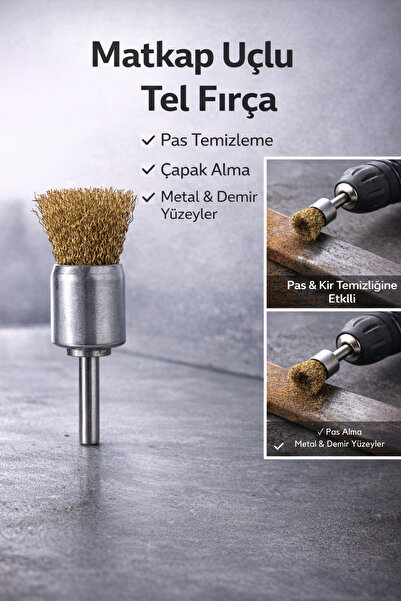 NVT YAPI İNŞAAT Çelik Tel Fırça Uçlu Kalem Metal Parlatma Fırçası 25mm Saçakl...