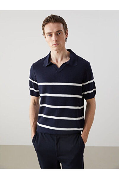 LC Waikiki Men's Striped Knitwear Sweater with Turn-Down Roba Collar and Shor...