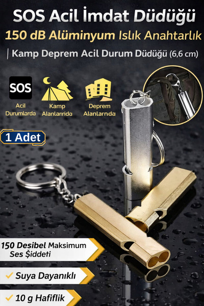 Hane Dostu SOS Acil İmdat Düdüğü 150 dB Alüminyum Islık Anahtarlık | Kamp Dep...