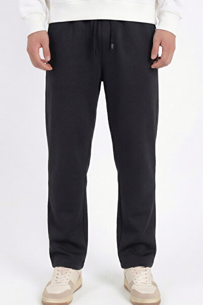 Veleno Men's Black Baggy Wide Leg Elastic Waist Pique Trousers