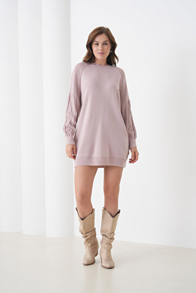 loia Women's Crew Neck Long Sleeve Knitwear Mini Dress Relaxed Fit Loi̇26-Pkn...