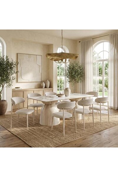 BAITY 2 Dining Table with Ceramic Top and 8 Chairs - White