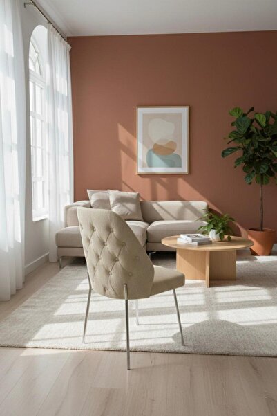 TodekHome Safir 6 Adet Metal Ayaklı Sandalye Babyface Kumaş Mutfak Salon Yeme...