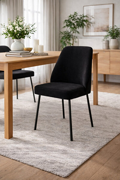 TodekHome Safir 4 Adet Metal Ayaklı Sandalye Babyface Kumaş Mutfak Salon Yeme...