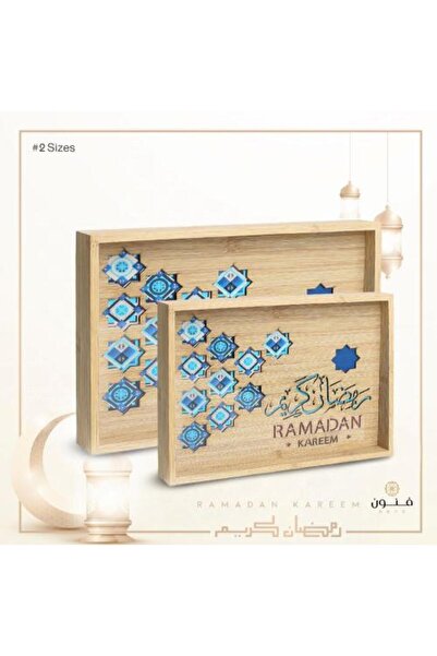 LUXURIOUS TRAY Elegant Ramadan Wooden Tray Set with Glass Base